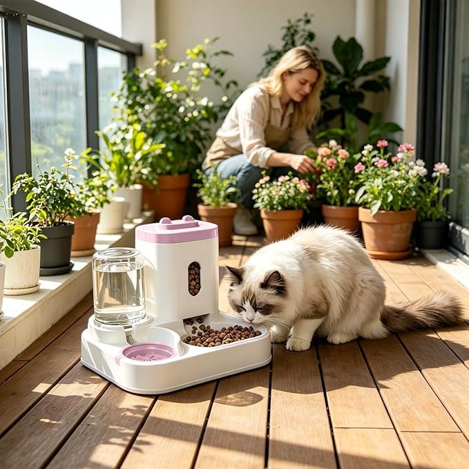 Automatic Cat Feeder - Food Water Dispenser, Cat Automatic Feeder for Timed Meal Management, Robust Animal Piece, Pet Care Item with Flow Supply, Seamless Provision Unit for Feeding