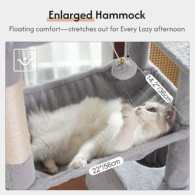 XXL Large Cat Tree Tower 70in Tall Heavy Duty Cat Tree for Maine Coon and Big Cats 20 lbs+,Enlarge Top Bed and Hammock, 2 Oversized Condo House with Scratching Posts-Grey