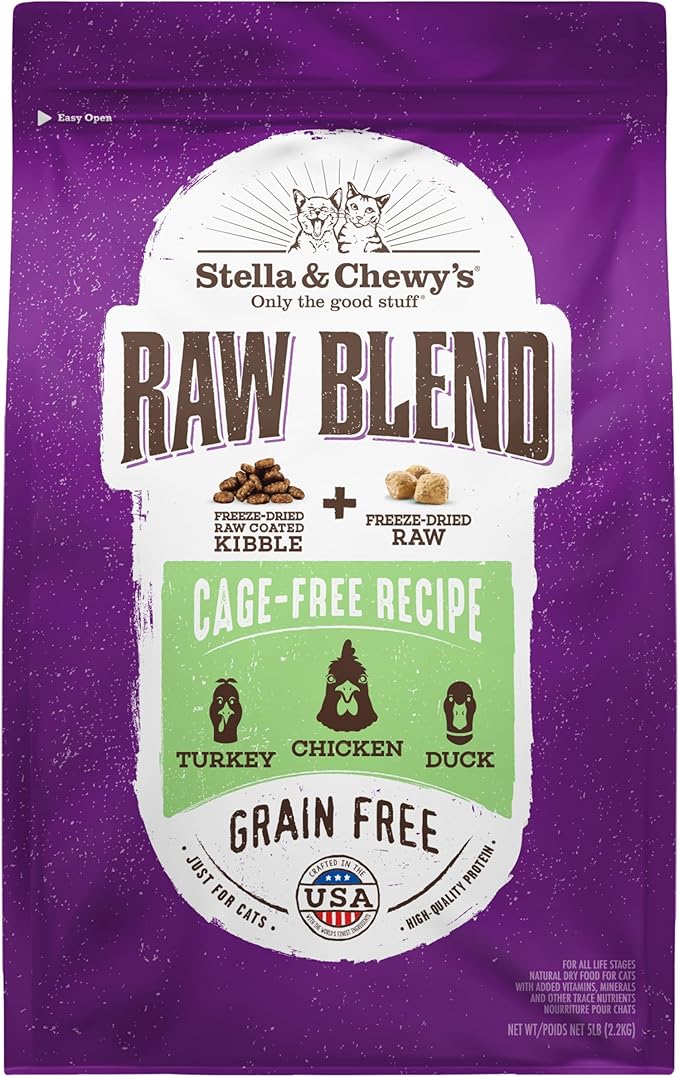 Stella & Chewy's Raw Blend Premium Kibble Cat Food – Grain Free, Protein Rich Meals – Cage-Free Poultry Recipe – 5 lb. Bag