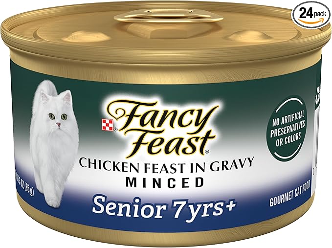 Purina Fancy Feast Senior Wet Cat Food 7 Years Plus Chicken Feast in Gravy Minced - (Pack of 24) 3 oz. Cans