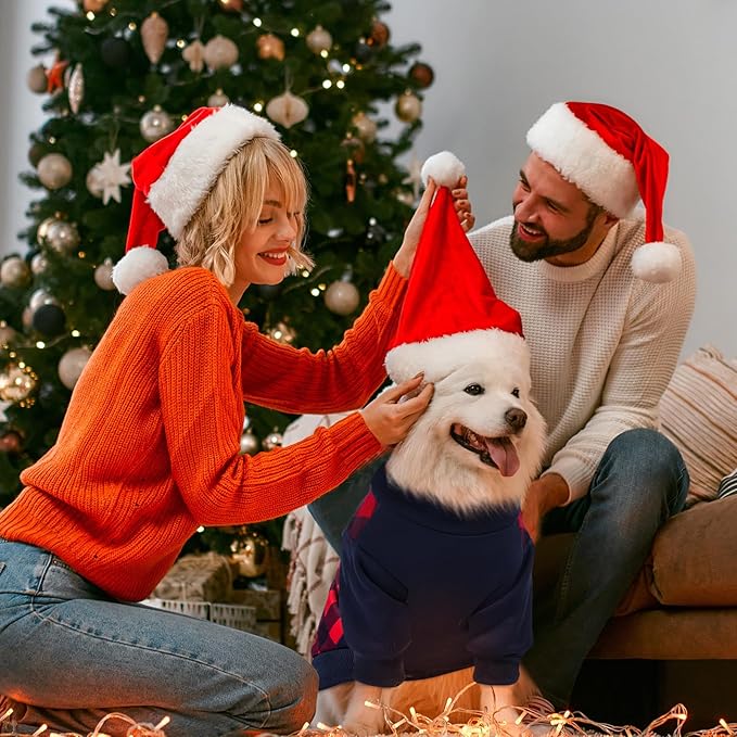 Ugly Christmas Dog Sweater – Soft & Warm Turtleneck Dog Outfit with Leash Hole, Cold-Weather Coat for Dogs & Cats, Perfect for Christmas (Red & Navy Blue, Small)