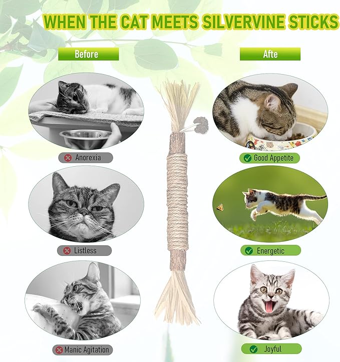 GBSYU 1 Pack Silvervine Cat Toy, Silvervines Sticks Cat Toys for Indoor Cats, Cat & Kitten Chew Toys for Aggressive Chewers, Cat Dental Toy for Kitten Teeth Cleaning, Matatabi Silvervine for Cats