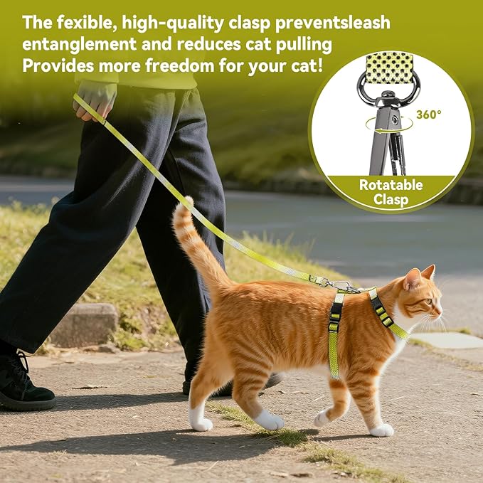 Cat Harness and Leash Set, 3-in-1 Escape Proof Adjustable, Comfortable Soft Lightweight, Safe, Easy to Wear, Walking Travel Kitten Harness for Small Medium Cats (Yellow)