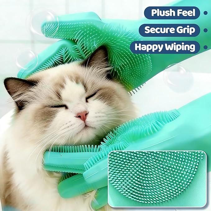2Pcs Waterless No-Rinse Pet Shampoo Essence for Dogs & Cats with Green Grooming Gloves | Pomegranate Scent for Skin & Coat Care | Includes 5-Finger Bathing & Massage Gloves for Dogs/Cats