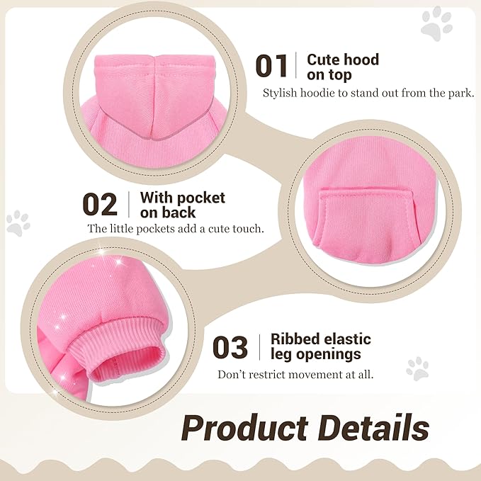 Dog Hoodie, Cute Sweaters for Small Dogs Girl, Classic Puppy Sweatshirt with Pocket Hood, Winter Puppy Clothes Girl with Fleece Lined, XXS Dog Clothes for Extra Small Doggie (1-3lbs), Pink+Rose