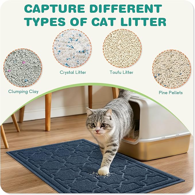 Yimobra Cat Litter Mat, Litter Trapping Waterproof Non Slip PVC Mat, Scatter Control Easy Clean for Litter Box, 24"x20", Dark Blue
