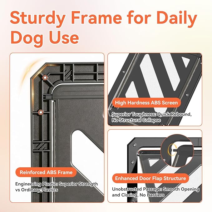 LIBBEPET Dog Door for Screen Door, 2-Way Lock Dog Screen Door with Magnetic Closure, Reinforced ABS Frame Pet Screen Door for Dogs Up to 50 lbs, Inner Passage 10 x 13 Inches, Black