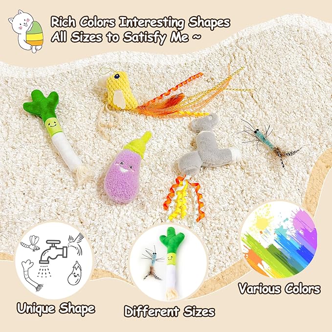 ORSDA Cat Toys Sets, 5 Pack, Built-in Rattle and Crinkle Paper, Interactive Kitten Kicker for Indoor Kitty Exercise Toys, Soft and Durable Bird for All Breeds