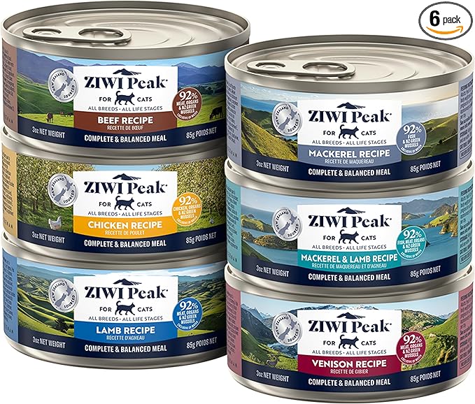 ZIWI Peak Wet Cat Food Variety Pack - Beef, Chicken, Lamb, Mackerel & Lamb, Mackerel, Venison, 6 Pack (3oz Each)