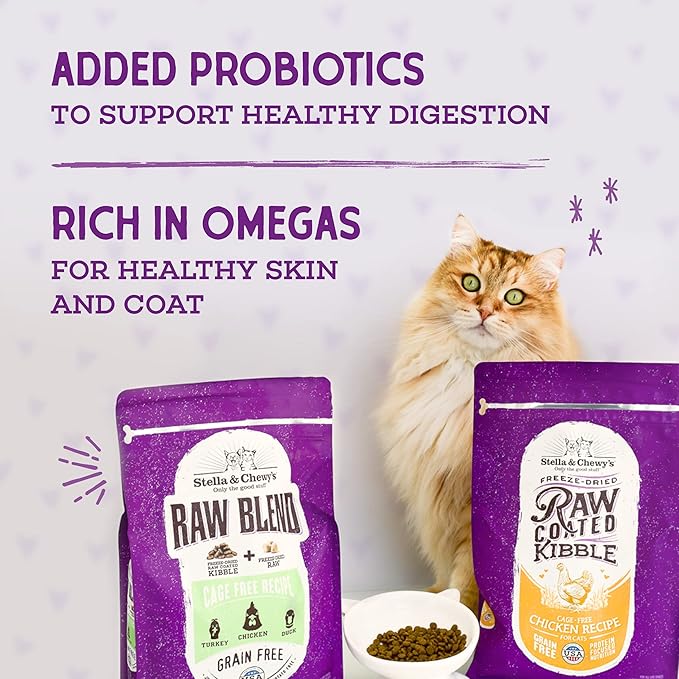 Stella & Chewy's Raw Coated Cat Food - High Protein, Grain-Free Kibble with Cage-Free Duck - Premium Digestive Support with Probiotics - All Natural Small Kibble - Perfect for Picky Eaters - 5 lb Bag