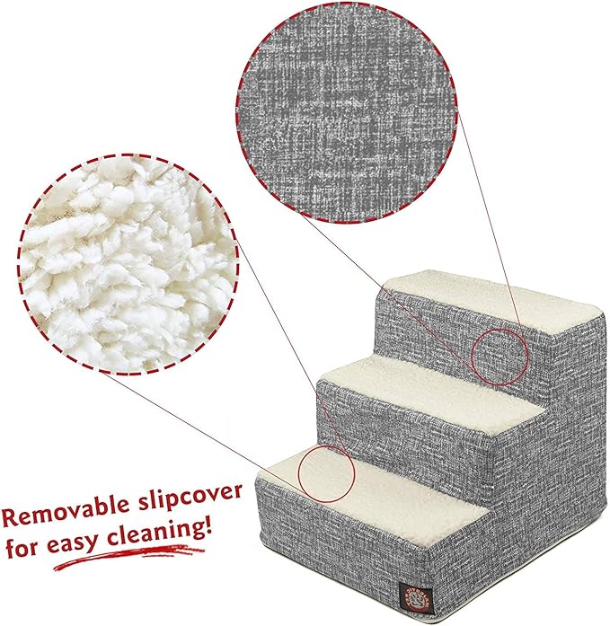 Majestic Pet 3 Step Portable Dog Stairs for Small Dogs to get on Bed Supports 250 lbs or Less – Dog Steps for High Bed with Machine Washable Cover –Pet Stairs for Cats Palette Heathered Light Black