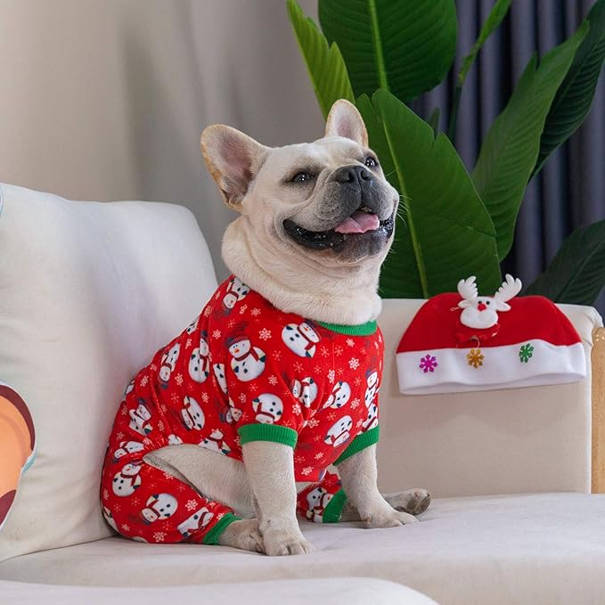 CuteBone Dog Christmas Pajamas Puppy Onesies Small Dogs Soft Pjs Coat Cat Apparel Comfy Pet Clothes Outfit Doggie Bodysuit P136XL