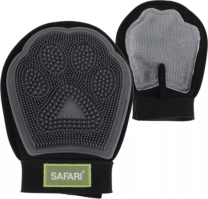 Coastal Pet Safari Grooming Mitt - Gentle Alternative to Pet Brushes for Wet & Dry Grooming - Mitt with Rubber Tips to Trap Hair & Fur - Black & Gray, One Size
