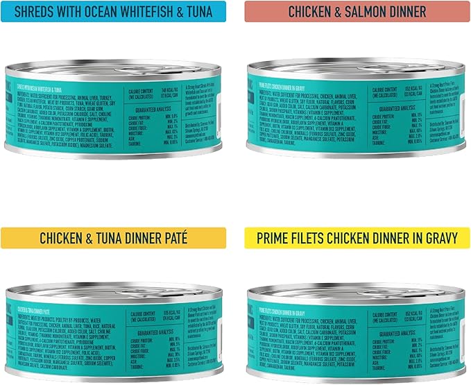 A Strong Heart Wet Cat Food Variety Pack, 4 Flavor Chicken & Seafood Patés & Shreds in Gravy Recipes, Made with Real Chicken & Fish, Made in The USA, 5.5oz Can (40 Count)