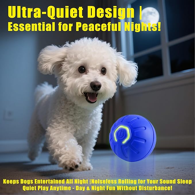 BIONEMAGILI Interactive Self-Moving Pet Toy Ball - Motion-Activated Auto Rolling, Military-Grade Chew Resistant, USB-C Rechargeable for Small Dogs & Cats (Blue,/S/New1)
