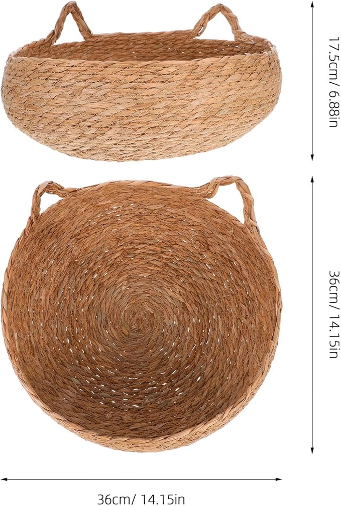 HOMSFOU Small Round Cat Bed Woven Straw Pet Nest Basket with Breathable Natural Rattan, Indoor Cozy Cat Furniture for Kittens and Small Dogs, Four Seasons Use