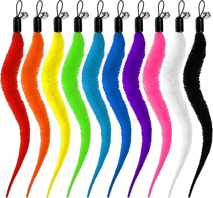 10PCS Cat Worm Toys, Colorful Interactive Cats Wand Attachment, Soft Worm Cat Toy for Teaser Play, Chase Exercise & Kitten Training