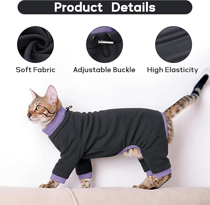 PUMYPOREITY Sticky Hair Cat Clothes, Prevent Hair Loss Cat Pajamas, Soft Cat Sweaters for Cats Only, Cat Hair Sticky Onesie, Cat Recovery Suit After Surgery, Black, M