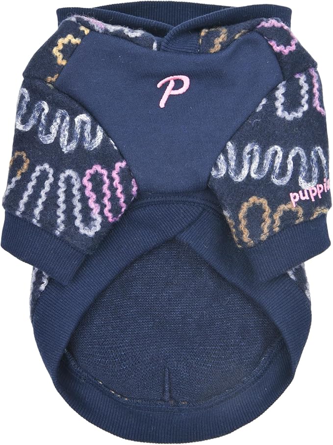 Puppia Rory Cute Winter Hooded Fleece Shirts with Integrated Harness for Small and Medium Dogs, Navy, Large