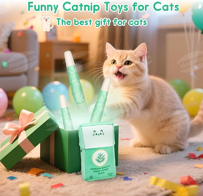 Homrich Catnip Toys for Cats, 3-Pack Funny Cat Chew Toys Filled with 100% Pure Organic Catnip, Safe Kitten Teething Bite & Kicker Toys - Interactive Cat Nip Toys for Indoor Cats Boredom Relief