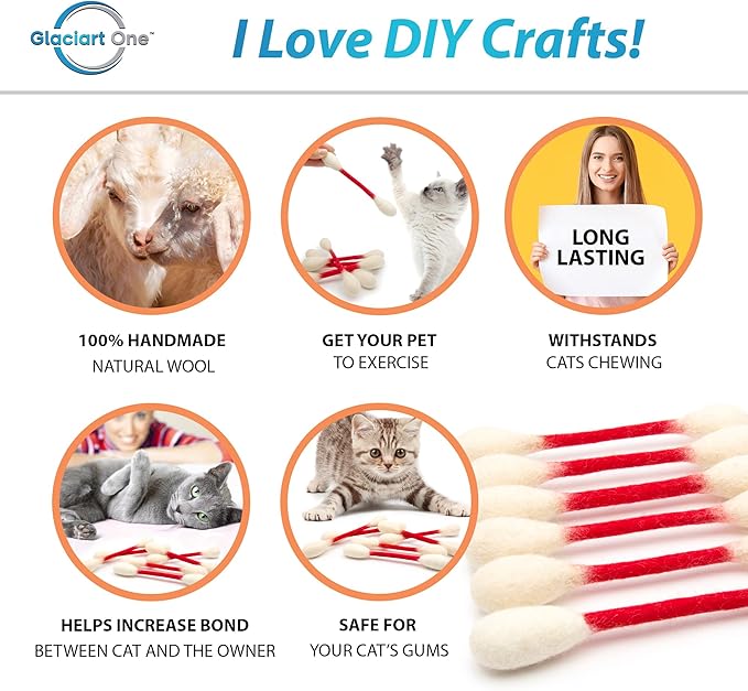 Glaciart One Swabs Cat Toys with Catnip - 6 Pk | Durable for Chew, Cute Cat Toys Interactive Kitty for Boredom, Exercise, & Play | Filled w/Organic Catnip for Anxiety & as Digestive Aid | Gift Idea