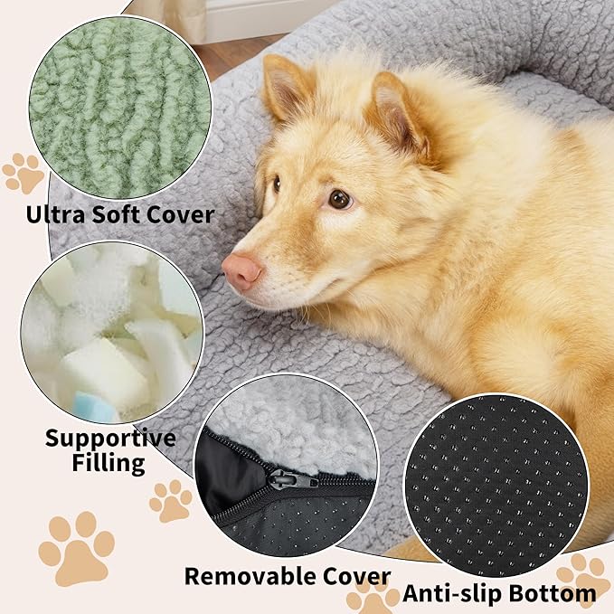 KHONSU PET Cat Couch Bed - Plush Fluffy Cat Sofa for Indoor Cats, Orthopedic Kitten Lounge Chair with Removable Washable Cover, Supportive Pet Couch, 24 inch, Green