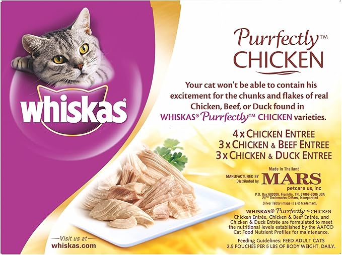 Whiskas Purrfectly Chicken Variety Pack Wet Cat Food 3 Ounces,40 Count (Pack of 2)