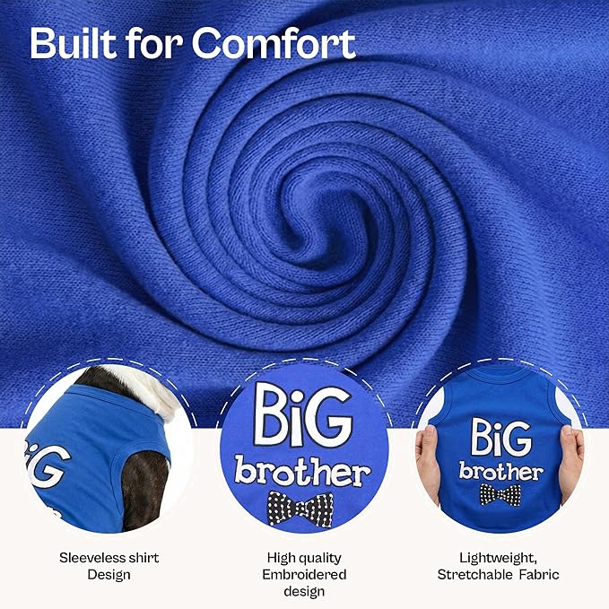 Parisian Pet Dog Shirt – 100% Cotton Shirts for Small Dogs – Blue Sleeveless Puppy Clothes – Lightweight and Breathable Dog Apparel – Boy Big Brother Dogs Clothes - Stretchy Pet T Shirts