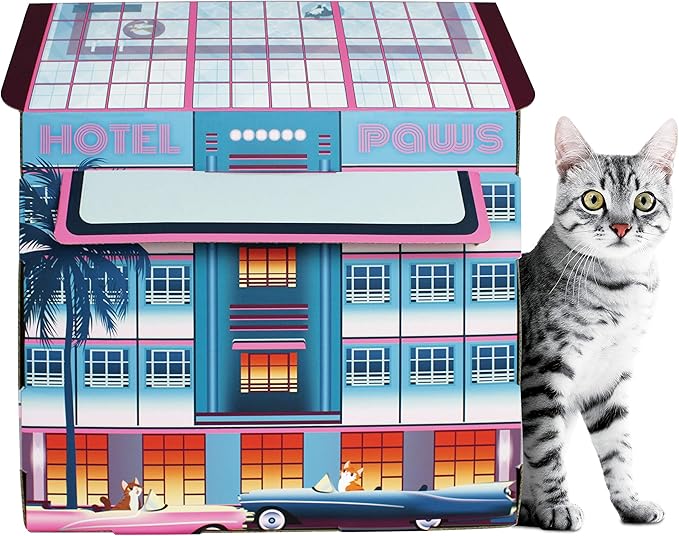 American Cat Club Cat House with Scratcher & Catnip included - Miami Hotel Vibes