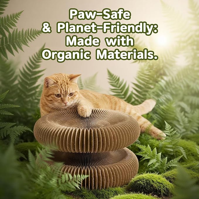 Magic Organ Cat Scratcher, Foldable Accordion Scratching Board with Bell Ball, Recycled Cardboard Interactive Scratch Pad, Reversible Infinity Toy for Indoor Cats