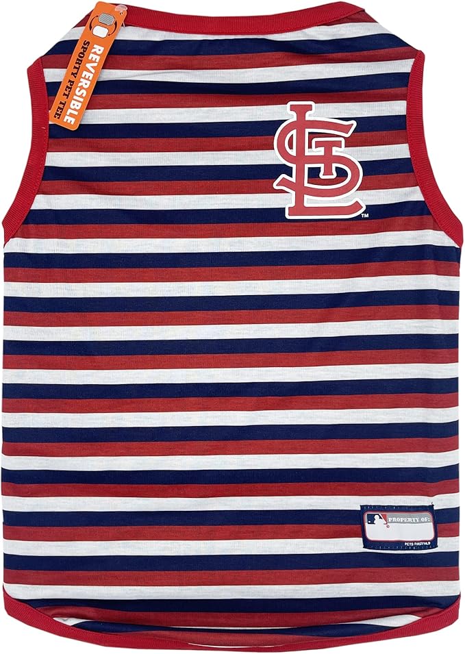 Pets First MLB ST Louis Cardinals Reversible T-Shirt, Small for Dogs & Cats. A Pet Shirt with The Team Logo That Comes 2 Designs; Stripe Tee on one Side; Solid Design Other Side!, Color, SLC-4158-SM