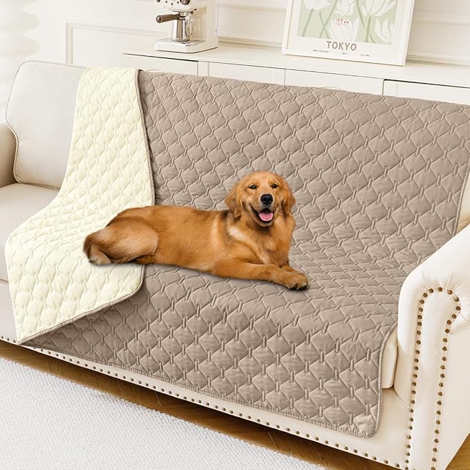 Smiry Waterproof Dog Bed Cover Blanket, Soft Reversible Pet Blanket, Washable Leakproof Cats Dogs Couch Cover for Sofa, Couch, Furniture (68x82 Inch, Taupe/Beige)