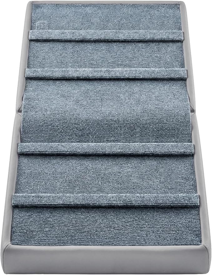 Dog Ramp for Small Dogs, 18.5" Extra Wide 3-in-1 Dog Stair with Foldable Ottoman & Hidden Storage Design, 15.7" H Safer Leather Pet Steps for Couch Sofa Bed (Grey)