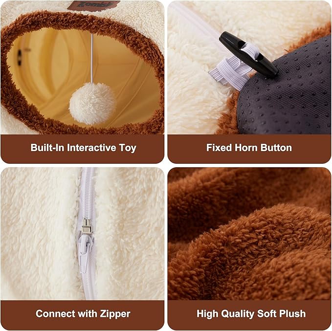 ZOMISIA Cat Tunnel Bed for Indoor Cats, Cute Cat Donut Toy Tunnel for Small Large Cats, Peekaboo Pet Cave Play Tunnel Toys for Kitten/Rabbit,Beige