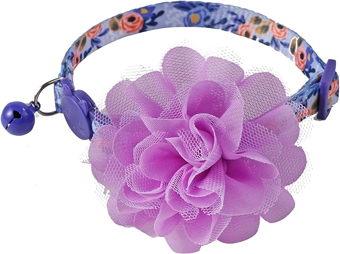 BoomBone Floral Cat Collar with Removable Purple Flower Charm,Breakaway Small Dog Collar with Bell