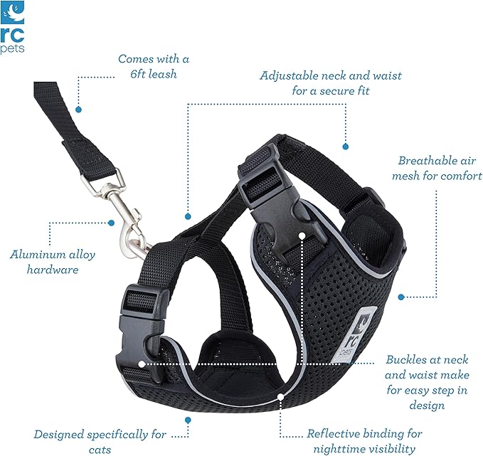 RC Pets Adventure Kitty Cat Harness | Adjustable Airmesh Vest with D-Ring and 6ft Leash for Walking and Travel | Trail Badges, Large
