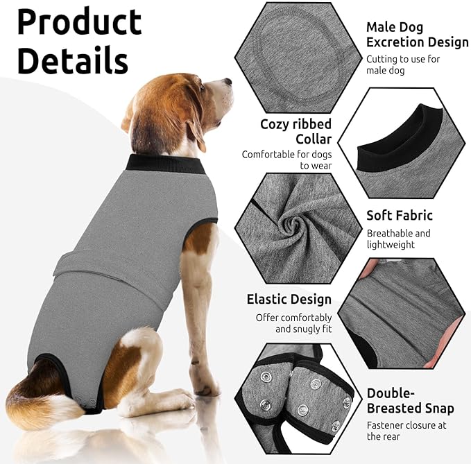 Queenmore Recovery Suit for Dogs Cats After Surgery,Dog Surgical Recovery Suit Onesie,Anti Licking Pet Female Post-Operative Spayed Neutered Puppy Surgical Clothes for Abdominal Wounds, Grey