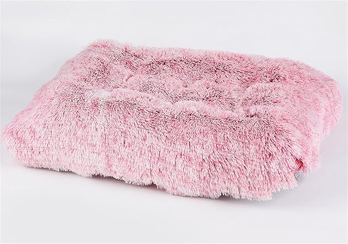 Long Plush Calming Pet Bed Cuddler Pet Bed for Dogs and Cats Fluffy Faux Fur Dog Bed with Anti Slip Bottom Machine Washable Pet Sleep Bed Crate Mat Tie-Dye Pink 2XL