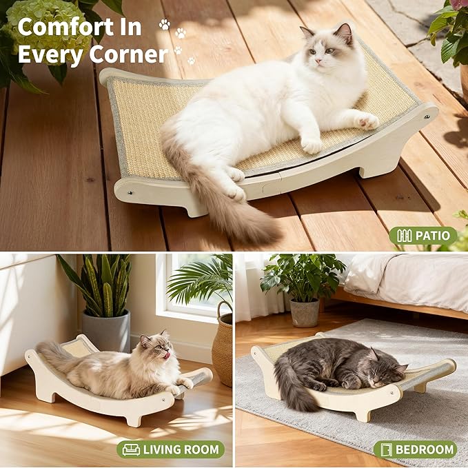 Sisal Cat Scratcher Bed for Cat, 23.6 Inches Thickened Wood Frame & Support Rods, Cat Hammock Chair, Easy to Install
