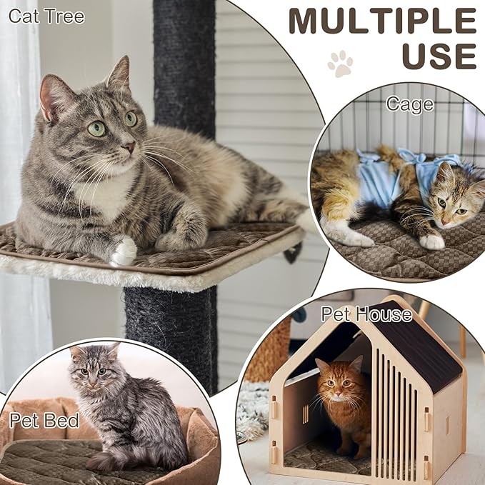 Tujoe 4 Pack Self Warming Cat Mat Self Heating Cat Pad Warm Thermal Pet Bed Washable Dog Crate Pad Body Heat Dog Bed Mat Blanket Non Slip Bottom for Outdoor Indoor Pets (Coffee,16 x 20 Inch)