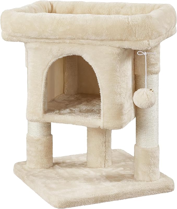 Topeakmart Cat Tree with Extra Large Plush Perch, Soft Cat Condo & Sisal-Covered Scratching Posts for Large Cats, Kittens Cats, 23.5 Inches, Beige