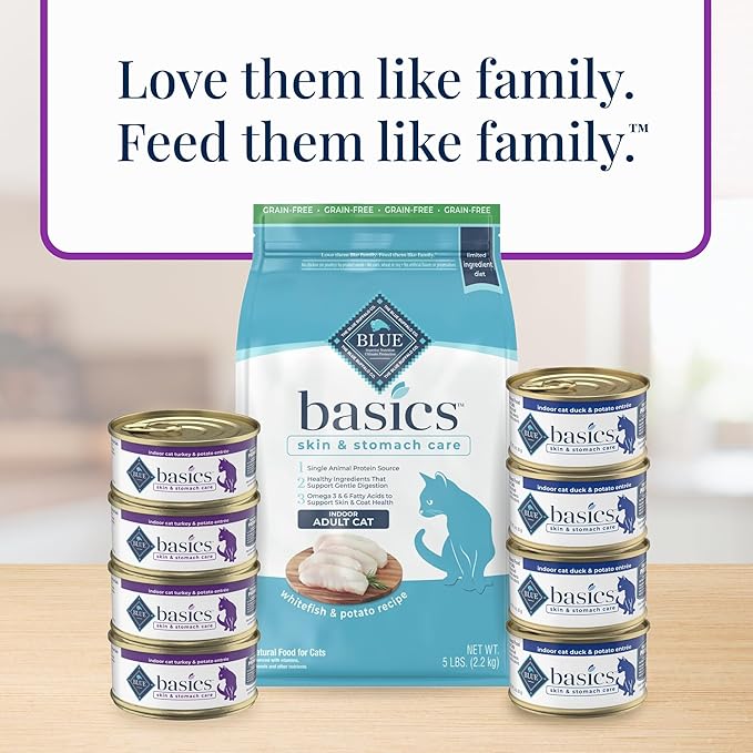 Blue Buffalo Basics Grain-Free Adult Wet Cat Food, Skin & Stomach Care, Limited Ingredient Diet, Turkey Recipe, 5.5-oz Can, 24 Count