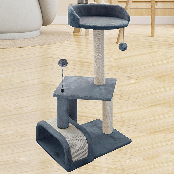 Roypet 32" Cat Tree with Scratching Pad and Perch, Grey