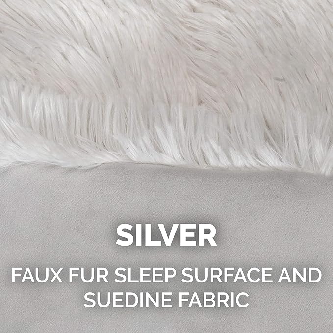 Furhaven Self-Warming Cat Bed for Indoor Cats, 4-Beds-in-1 & Washable - Plush Long Faux Fur Convertible Cuddler - Silver, Large