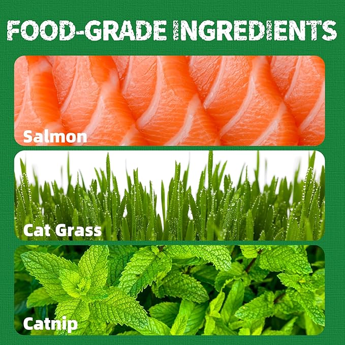 Just Try Cat Treats for Indoor Cats Hairball Control Natural Salmon Healthy Cat Grass Treats Kitten Snacks Training Biscuits Catnip for Cats Dental Care 13.4 OZ