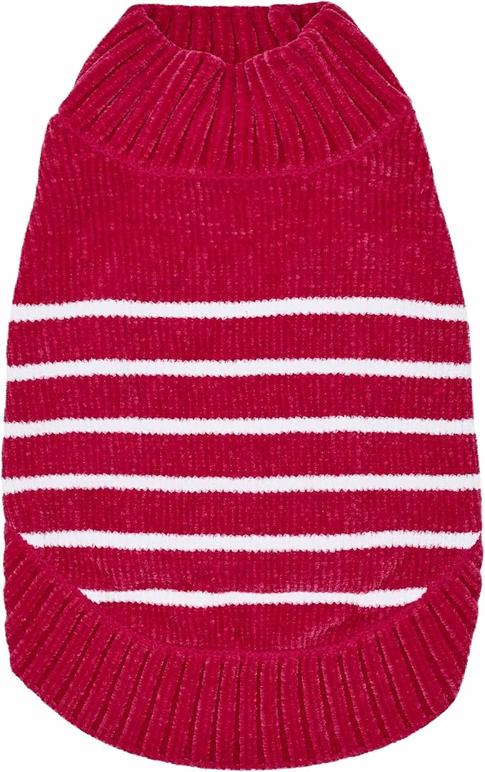Blueberry Pet Cozy Soft Chenille Classy Striped Dog Sweater in Hot Pink, Back Length 22", Pack of 1 Clothes for Dogs