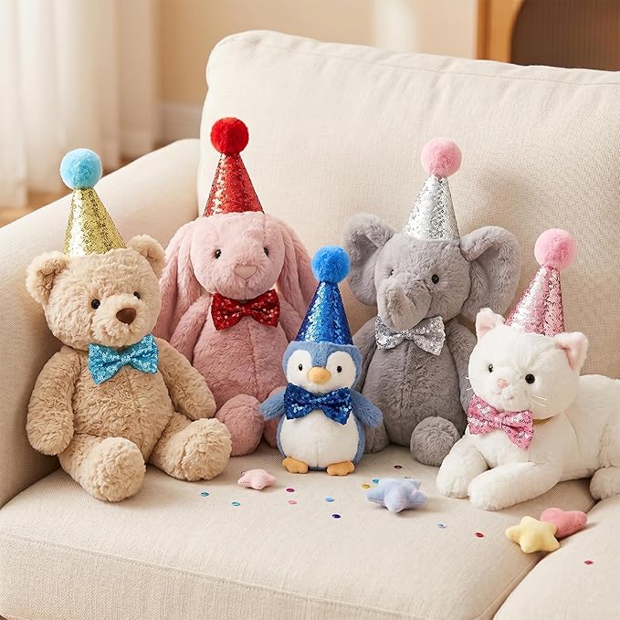 10 Pcs 5 Colors Dog Birthday Hat and Bow Tie Set-Sequin Mini Party Hats for Stuffed Animals, Cats, Puppies, Rabbits - Adjustable Sequin Pet Birthday Hats & Bowties Grooming Costume Accessories