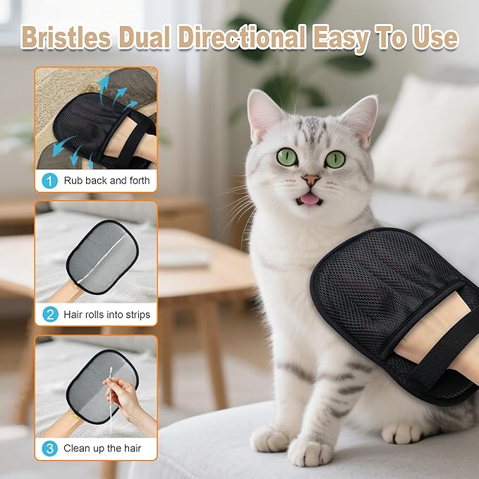 Upgraded 4 Pack Pet Hair Removal Gloves for Cats & Dogs, Reusable Pet Hair Removal Gloves, Five-Finger Electrostatic Fur Remover Mitts, Pet Hair Removal Tool for Couch, Carpet, Clothes & Car Seats
