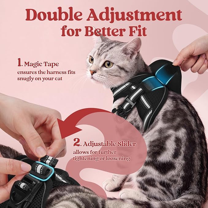 rabbitgoo Cat Harness and Leash Set for Walking Escape Proof, Adjustable Soft Kittens Vest with Reflective Strip for Cats, Comfortable Outdoor Vest, Black, L