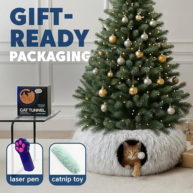 Large Cat Donut Tunnel Bed - Cat Tunnels for Indoor Cats - Circle Hideaway with Cat Toys, 3-in-1 Foldable Playground & Cozy Cave Bed, Gift-Ready DIY Collapsible Plush Cat Tube, Rabbit, Kitty